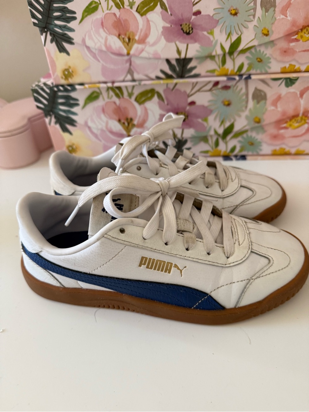 Puma White, Navy & Gold Kids/Junior Sneakers